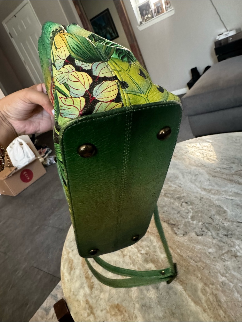 Anuschka Hand-Painted Jungle Print Green Wristlet Pouch - Picture 11 of 11